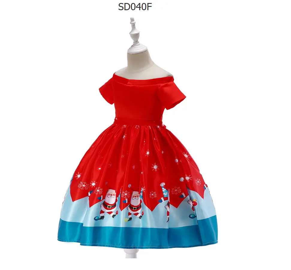 Red Cartoon Santa Claus Snowflake Pattern Xmas Party Dress Girls Christmas Swing Dress