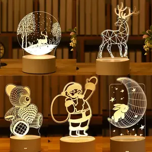 Lâmpada de madeira com base 3D personalizada para presente de Natal, luz noturna LED para crianças, luminária decorativa em acrílico