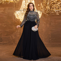 Robe de soirée maxi en mousseline de soie élégante de haute qualité pour femmes grandes tailles, col montant, manches longues, ornée de perles et de paillettes, patchwork, unie