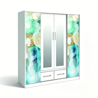 Armoire de chambre en acier, armoire de rangement pour la maison, armoire imprimée à 4 portes avec tiroir