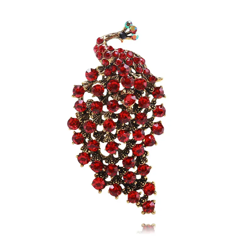 Belle broche de paon en cristal rouge pour femmes, bijoux, broche, accessoires, broches d'animaux