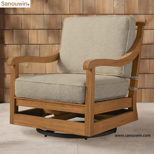 Sillón Giratorio de Madera Maciza Sostenible <span class=keywords><strong>para</strong></span> <span class=keywords><strong>Terraza</strong></span> Moderna con Esponja de Alta Densidad 45D, Mueble de Exterior Cómodo y Portátil - Product Image 2