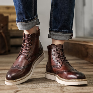 Bottines décontractées à la mode pour hommes TopToe à lacets en <span class=keywords><strong>cuir</strong></span> véritable Brogue robe <span class=keywords><strong>botte</strong></span> pour l'automne doux plat bottes d'extérieur - Product Image 2