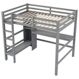 Lit mezzanine gris avec bureau et étagère de rangement pour meubles de chambre - Product Image 5