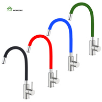 Robinet de cuisine flexible à col flexible, coloré, orientable dans toutes les directions, en acier inoxydable 304 brossé, à poignée unique et à un seul trou