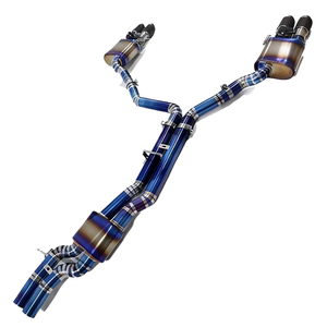 Système d'échappement à soupapes intermédiaires et arrière en alliage de titane de luxe GDR de 1,2 mm d'épaisseur avec embouts en fibre de carbone forgée ablatifs bleus et télécommande - Product Image 4