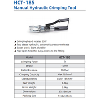 HCT-185 Herramienta de crimpado hidráulica manual de 5t, herramienta de crimpado hidráulica manual de dos etapas para Cu10-185mm²