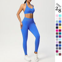 Soutien-gorge de sport de yoga tricoté de couleur unie sans couture transfrontalière costume de fitness avec logo devant suspendu cou beauté dos serré hanche