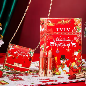 Vente en gros Ensemble cadeau de maquillage de Noël <span class=keywords><strong>Rouge</strong></span> <span class=keywords><strong>à</strong></span> lèvres en velours mat imperméable longue durée 3 pièces en 1 sac en cuir - Product Image 2