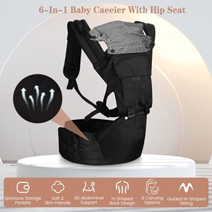 Baby <strong>Carrier</strong> with <strong>Hip</strong> Seat, Ergonomics 6 in 1 Baby <strong>Carrier</strong> Newborn to <strong>Toddler</strong>, Convertible, Face-in and Face-Out Carry - Product Image 3