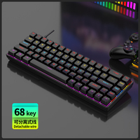 Clavier filaire mini LED H68 d'usine, 68 touches, interrupteurs rouges et bleus, clavier de jeu pour PC portable