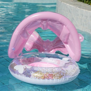 Bouée de bain rose en forme de queue de poisson avec auvent, 56 pouces, pour les tout-petits, pour jeux aquatiques et piscine - Product Image 3