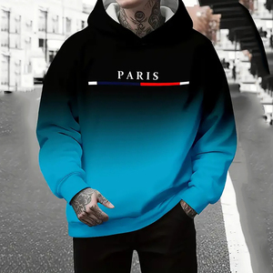 Sweat à capuche tricoté pour homme <span class=keywords><strong>PARIS</strong></span>, imprimé numérique, décontracté, confortable, extensible, avec cordon de serrage et poche tendance - Product Image 5
