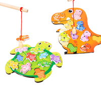 Papan Puzzle Permainan Memancing Magnetik Kayu dengan Katak Dinosaurus, Magnet Ikan, Set Mainan Edukasi Sensorik untuk Balita