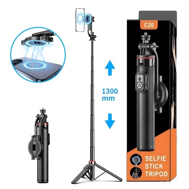 1300mm Magnetic Foldable Smartphone Selfie Stick Tripod with 1/4 Mount for DJI Insta360 Action Camera