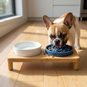 Comedero Lento de Bambú para Perros con Soporte, Estación Doble Saludable, Tazón de Agua de Cerámica y Silicona con Laberinto Anti-Flatulencia - Product Image 2