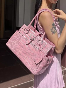 Nuova Borsa Tote Vintage di Grande Capacità con Motivo Coccodrillo <span class=keywords><strong>Rosa</strong></span>, Borsa a Spalla e a Mano di Alta Qualità per Uso Quotidiano da Donna - Product Image 2