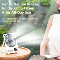 Ventilateur portable ultra-mince rechargeable par USB avec affichage numérique, batterie 3600 mAh, mini ventilateur de table/bureau avec veilleuse et haut-parleur