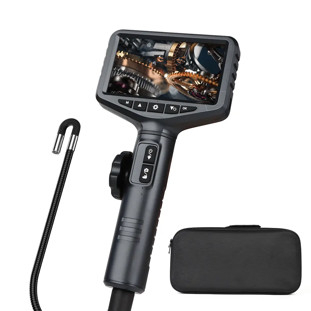 Handheld portable full hd 4k 1080p borescope videos articulation 4 way 5 Inch dual lens industrial endoscope with light