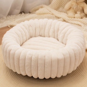 Lit pour chien moyen Donut Lit pour chien lavable en fausse fourrure avec fond antidérapant en velours côtelé Lits pour animaux ronds avec couverture amovible - Product Image 5