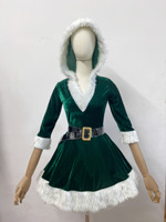 Costume de Noël pour femmes, manches courtes, thème Père Noël, ceinture de costume, robe de fête, tenue de spectacle de Noël