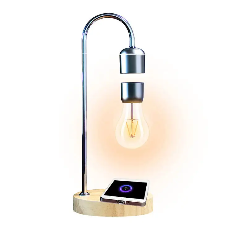 Custom Newest Led Magnetic Levitating Light Bulb Floating Night Light Led Table Lamps With Wireless Charging Base