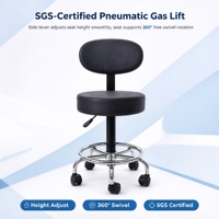 Tabouret médical pivotant réglable en similicuir avec base en alliage, anneau de repose-pieds, vérin à gaz SGS et roulettes silencieuses pour hôpital, laboratoire, esthétique et tatouage