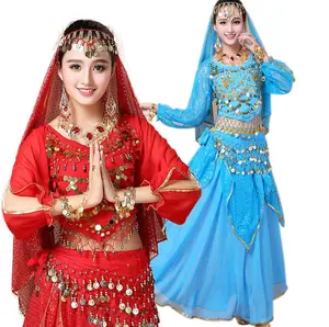 Halloween Chiffon Indian Dance Blütenblatt Bollywood Kleid Outfit Kostüme für Mädchen