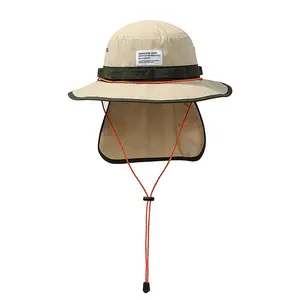 [Impermeable plegable] ala ancha grande liso boonie caza pesca Safari sombrero para el sol sombreros de cubo personalizados con cuerda extraíble