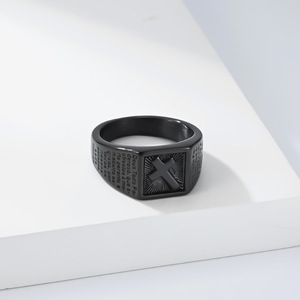 yunnique style retro street fashion script cross <b>ring</b> for men, niche and unique <b>titanium</b> steel non-fading index fin - Product Image 3