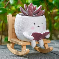 Pot de fleurs en résine en forme de chaise à bascule mignonne, pot à succulentes créatif de style dessin animé, pots de fleurs pour la décoration de bureau et de jardin