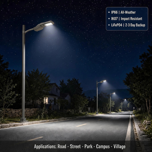 Lampione Solare Integrato Smart 25W 30W IP66 AC con Telecomando e Batteria LiFePO4 per Strade Rurali - Product Image 3