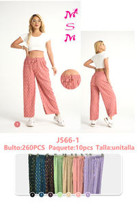 Pantalones de Pierna Ancha, Cintura Alta, Largos hasta el Tobillo, Estampado de Puntos, Spandex y Algodón, Corte Holgado, Casuales, Transpirables, con Cordón Ajustable, para Verano - Product Image 3