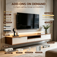Console TV flottante moderne personnalisée avec rétroéclairage LED, tiroirs blancs, poignées dorées, meuble mural pour salon ou hôtel, OEM ODM