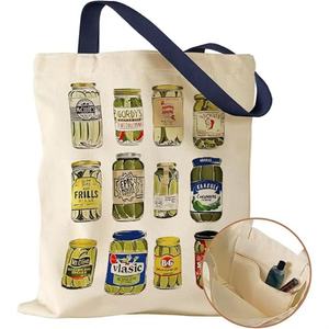 Bolso de mano de lona con estampado floral y de frutas, bolso de compras de gran capacidad con bolsillo con cremallera para uso diario - Product Image 3