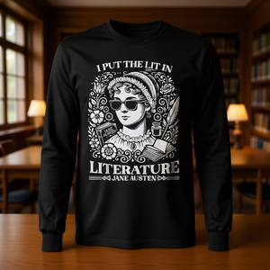 T-shirt à manches longues Jane Austen, design littéraire, col rond unisexe, taille adulte, impression numérique, rentrée scolaire, remise des diplômes - Product Image 3