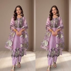 Designer Indian Pakistani Party Wear New Collection Silk Fully Stitched <b>Top</b>-Dupatta Bottom Set Stretchable Reversible - Product Image 3