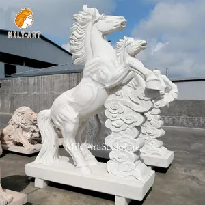 Садовая Декоративная скульптура из натурального камня, белая мраморная статуя бегущей лошади для продажи