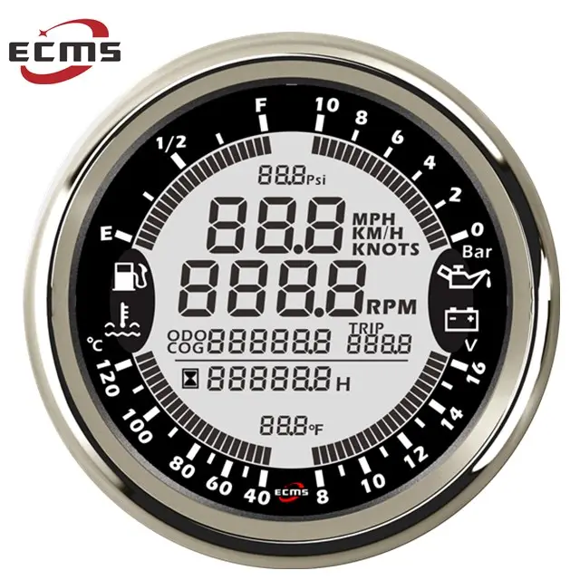 Многофункциональный измерительный прибор ECMS 6 в 1 GPS Спидометр Тахометр Часы температура воды топливный уровень давление масла вольтметр 12 в 10 бар
