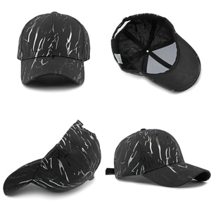 Casquette de baseball personnalisée avec logo, motif marbré, sergé vintage, 6 panneaux, impression craquelée dorée réfléchissante, pour femmes et hommes, streetwear tendance - Product Image 2