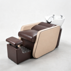 Fauteuil de lavage moderne pour salon de coiffure en cuir PU avec bac en céramique, repose-pieds fixe, facile à nettoyer, mobilier commercial - Product Image 2