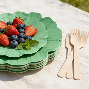 Assiettes jetables écologiques de qualité alimentaire vert gazon <span class=keywords><strong>en</strong></span> gros pour fêtes et camping - Product Image 3