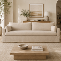 Canapé en tissu de lin moderne de luxe avec jupe, idéal pour salon côtier, villa, hôtel, projet personnalisable OEM