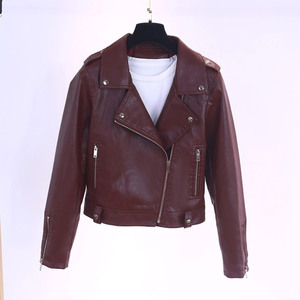 Veste en <span class=keywords><strong>cuir</strong></span> PU <span class=keywords><strong>rouge</strong></span> vin ajustée pour <span class=keywords><strong>femme</strong></span>, veste de motard en similicuir <span class=keywords><strong>bordeaux</strong></span> avec fermeture éclair asymétrique pour l'automne - Product Image 3