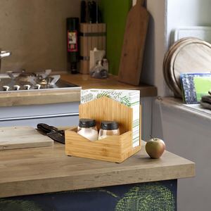 Caja de pañuelos multifuncional de bambú natural, soporte para sal y pimienta y servilletero para mesa, oficina, restaurante - Product Image 6