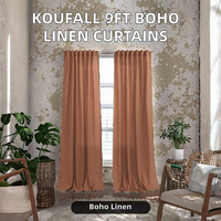 Rideaux Bohèmes en Lin, 2 Panneaux, Motif Uni, Longs, Terracotta Rouille, Voilages Translucides, Filtrant la Lumière, Lavables en Machine, pour Salon