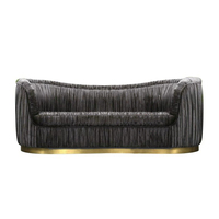 Canapé moderne en velours plissé vert olive, dossier incurvé ondulé, base dorée, pour salon, hôtel, vente en gros, OEM, sur mesure