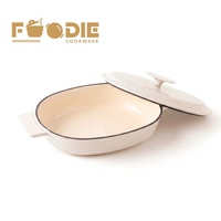 Cocotte en fonte carrée peu profonde, design classique, blanc crème, émaillée, anti-rouille, de type Dutch Oven, de la gamme Factory Outlet