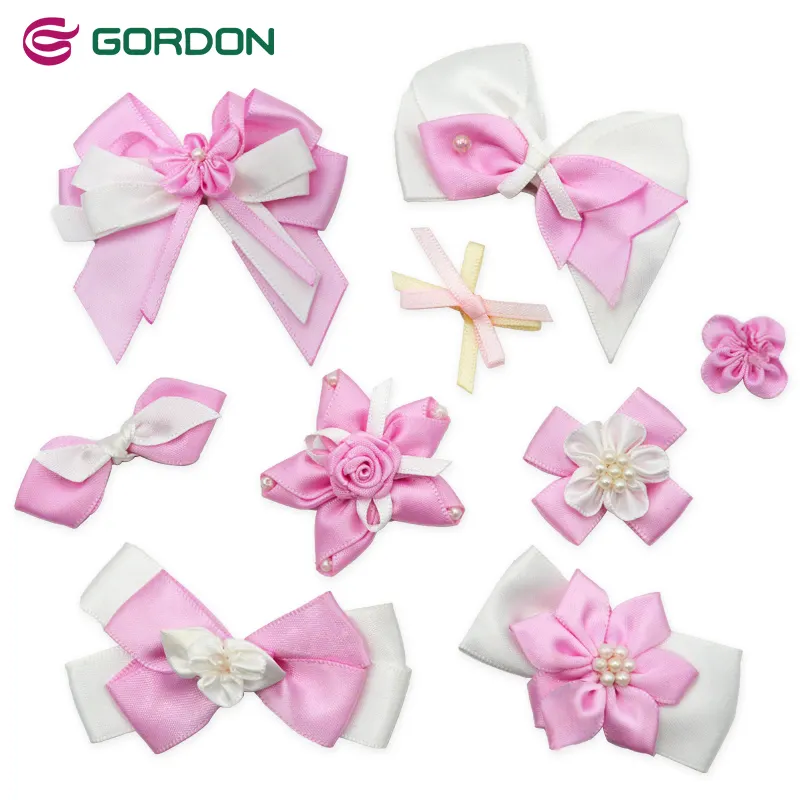 Cintas Gordon de tamaño personalizado, lazo de cinta de satén rosa y blanco, lazos de flores Ruban preatados para decoración de regalo, accesorios de vestir