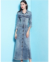 Robe en jean pour femmes, chemise élégante en Denim, poches mi-longues